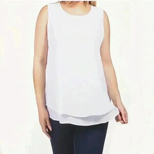 ❤️ NWT Cristina B Sleeveless White Top XXL  Flowy Semi Sheer Blouse Lightweight